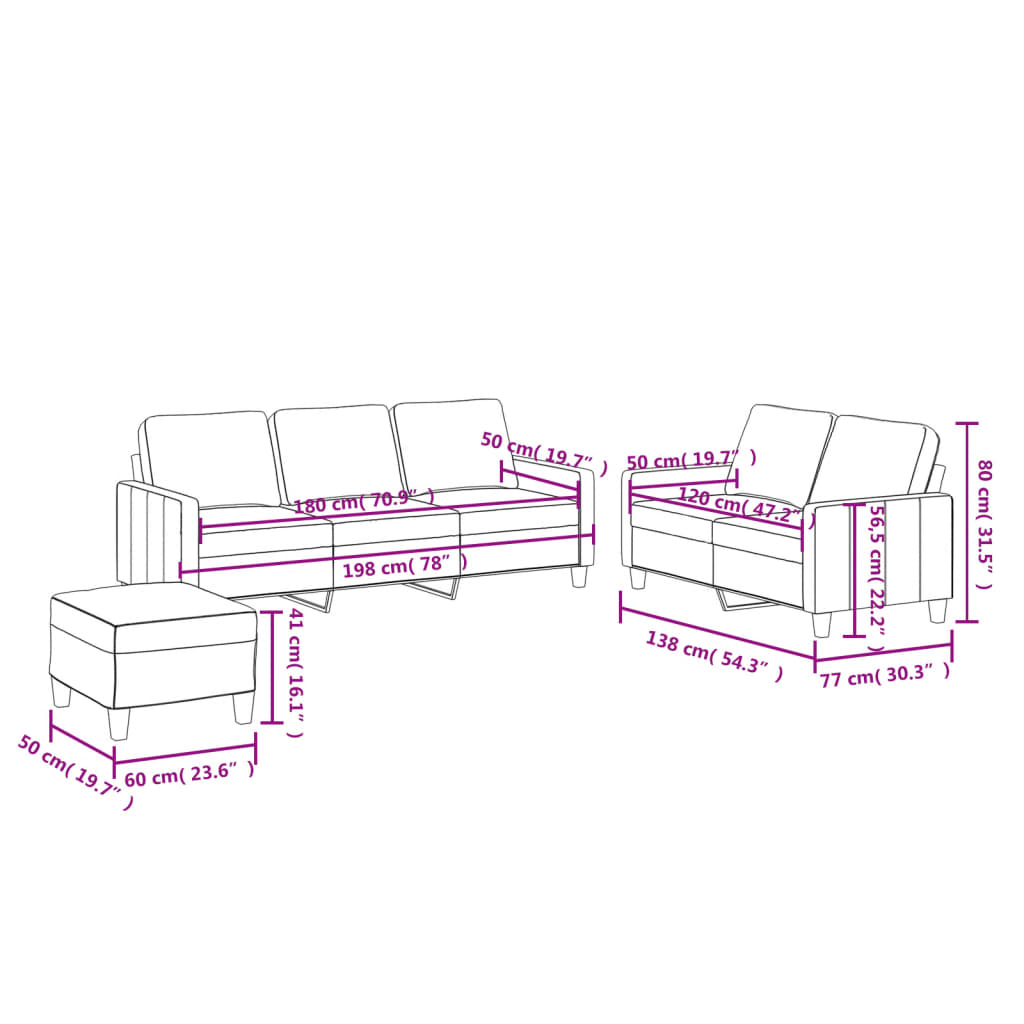 3-tlg. Sofagarnitur mit Kissen Schwarz Kunstleder