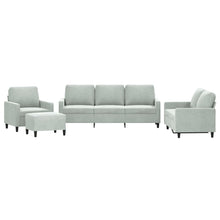 4-tlg. Sofagarnitur mit Kissen Hellgrau Samt