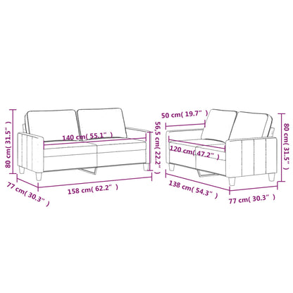 2-tlg. Sofagarnitur mit Kissen Hellgrau Samt