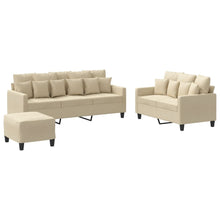 3-tlg. Sofagarnitur mit Kissen Creme Stoff