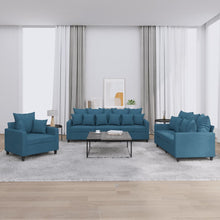 3-tlg. Sofagarnitur mit Kissen Blau Samt