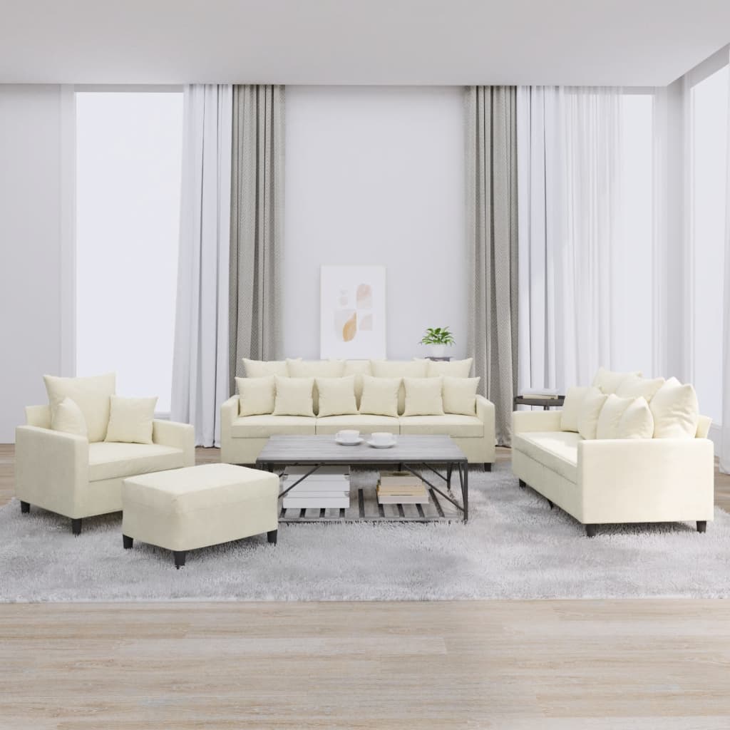 4-tlg. Sofagarnitur mit Kissen Creme Samt