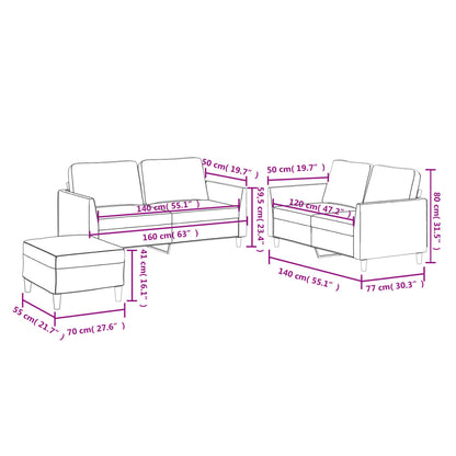 3-tlg. Sofagarnitur mit Kissen Grau Kunstleder