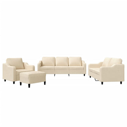 4-tlg. Sofagarnitur mit Kissen Creme Stoff