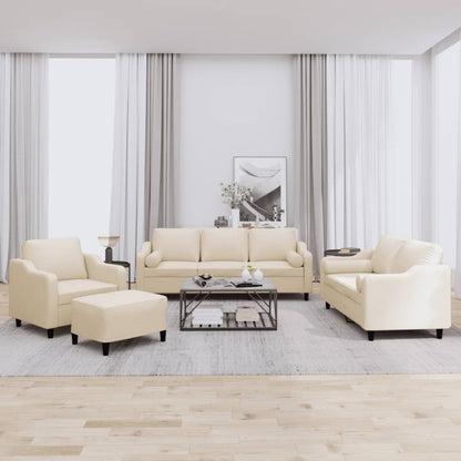 4-tlg. Sofagarnitur mit Kissen Creme Stoff