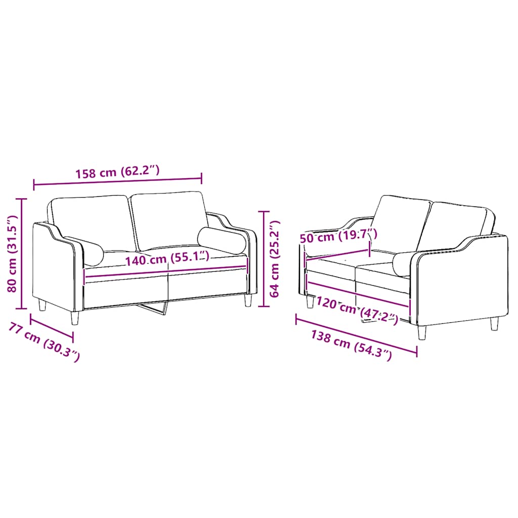 2-tlg. Sofagarnitur mit Kissen Hellgrau Stoff