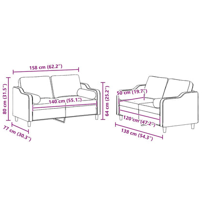 2-tlg. Sofagarnitur mit Kissen Hellgrau Stoff