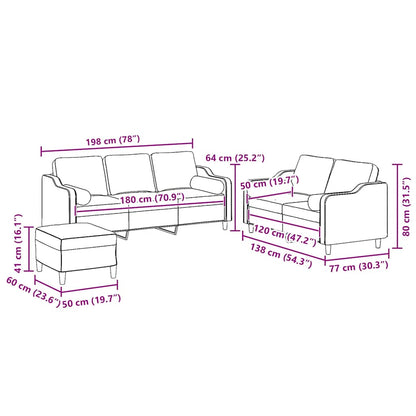 3-tlg. Sofagarnitur mit Kissen Hellgrau Stoff