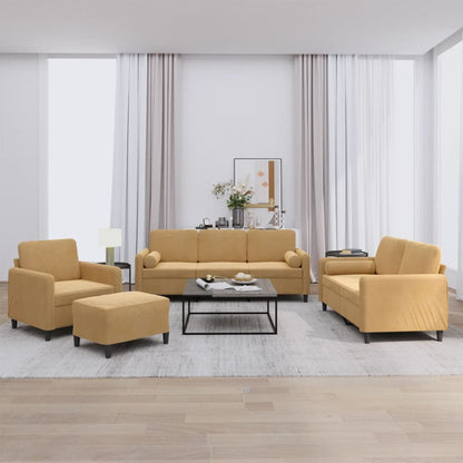 4-tlg. Sofagarnitur mit Kissen Braun Samt