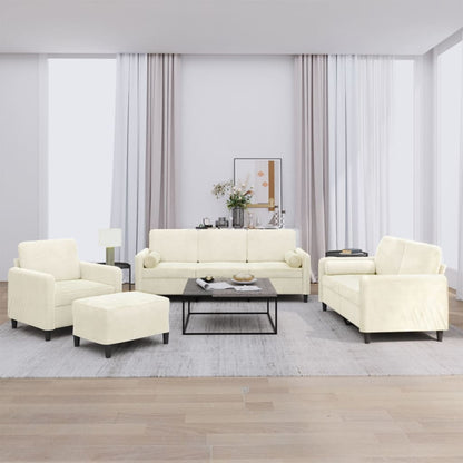 4-tlg. Sofagarnitur mit Kissen Creme Samt