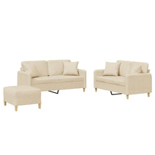 3-tlg. Sofagarnitur mit Kissen Creme Stoff