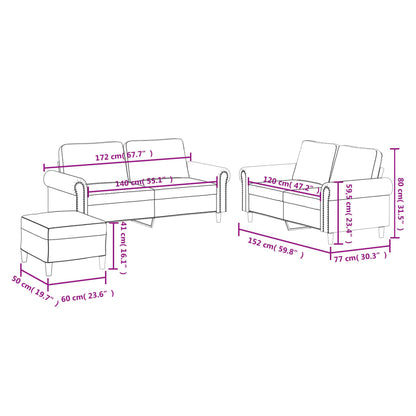 3-tlg. Sofagarnitur mit Kissen Grau Kunstleder