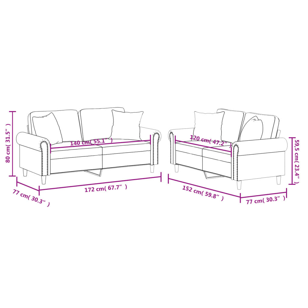 2-tlg. Sofagarnitur mit Kissen Schwarz Kunstleder