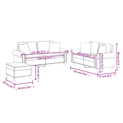 3-tlg. Sofagarnitur mit Kissen Weinrot Kunstleder