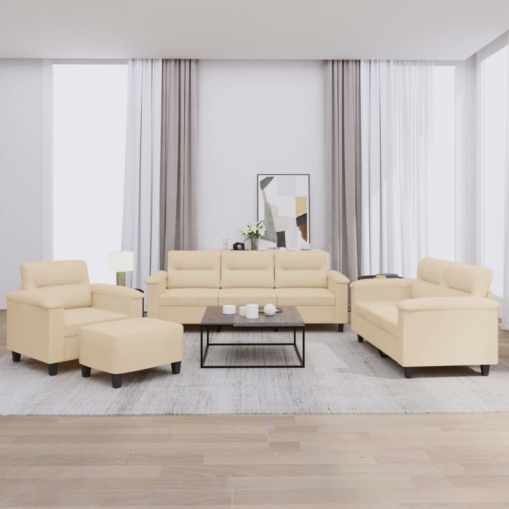 4-tlg. Sofagarnitur mit Kissen Creme Mikrofasergewebe