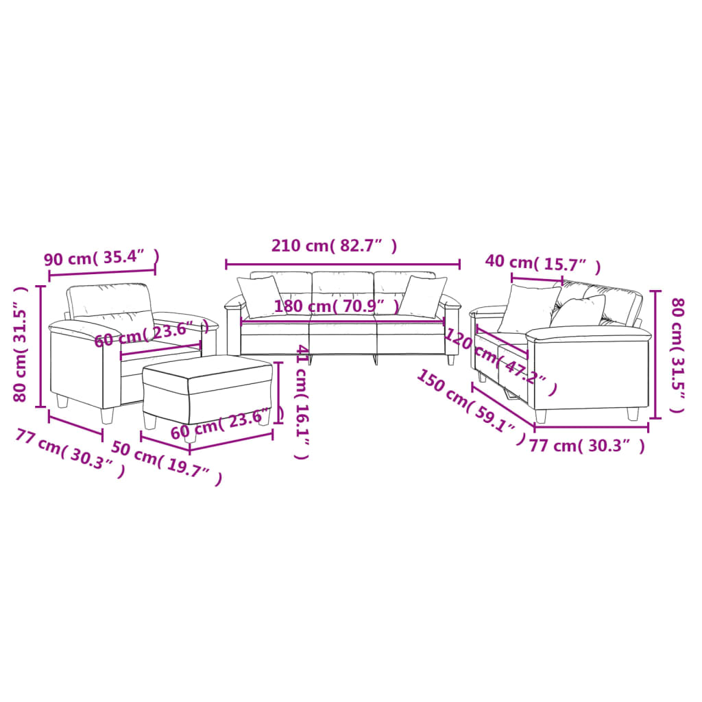 4-tlg. Sofagarnitur mit Kissen Beige Mikrofasergewebe