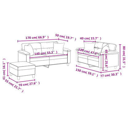3-tlg. Sofagarnitur mit Kissen Weinrot Kunstleder