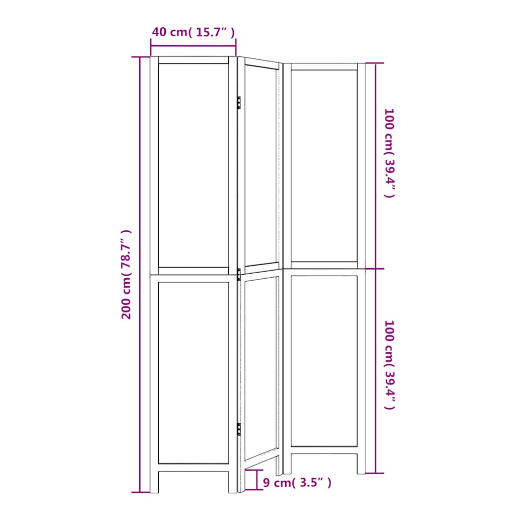 3-tlg. Raumteiler Weiß Massivholz Paulownia