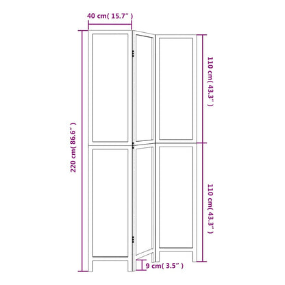 3-tlg. Raumteiler Weiß Massivholz Paulownia