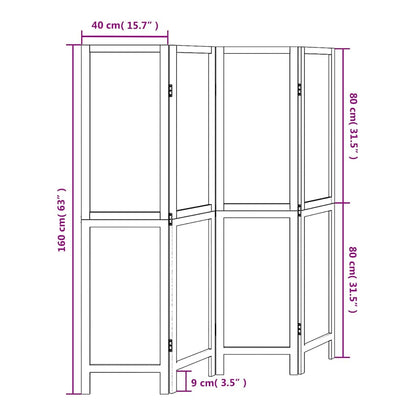 4-tlg. Raumteiler Weiß Massivholz Paulownia