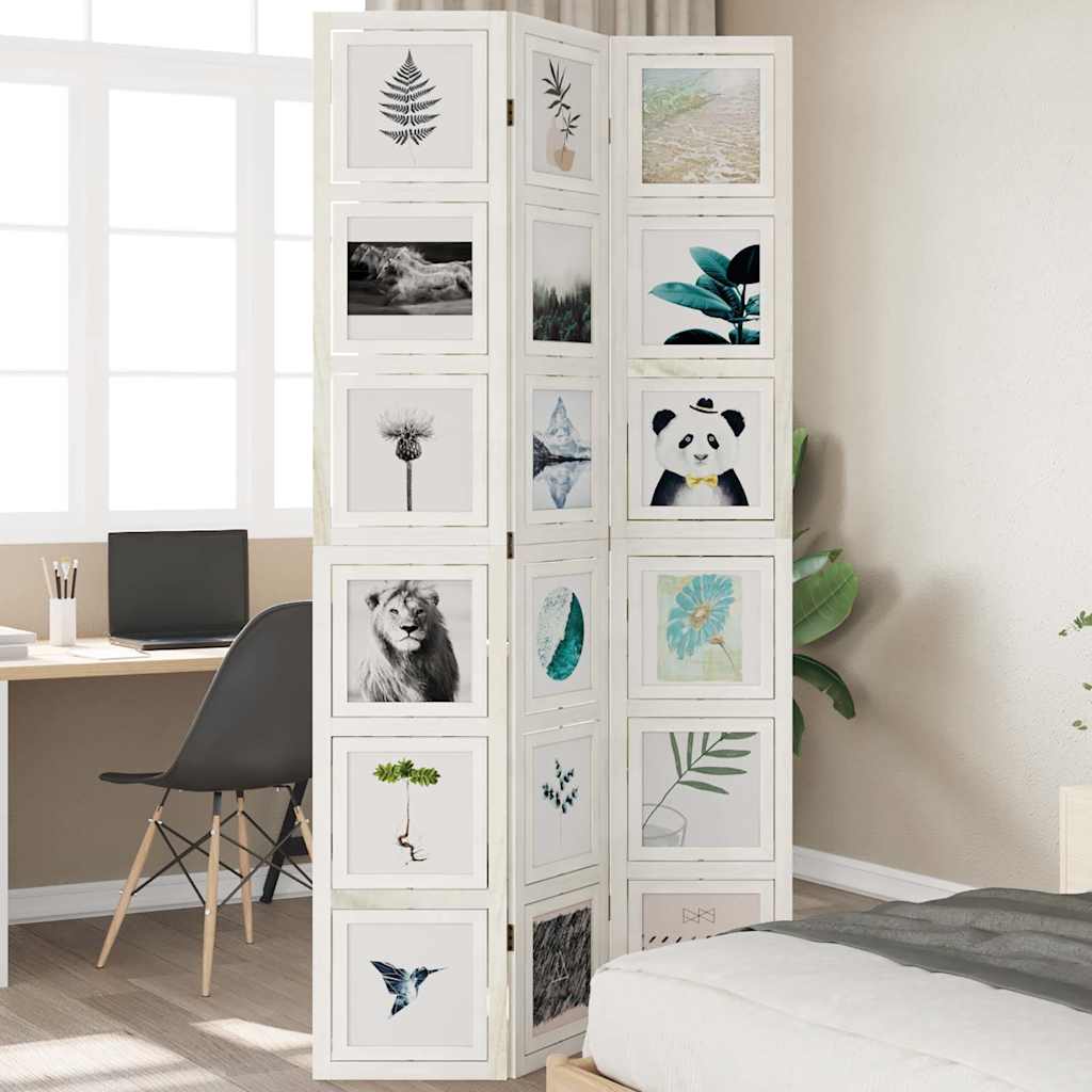 3-tlg. Raumteiler Weiß Massivholz Paulownia