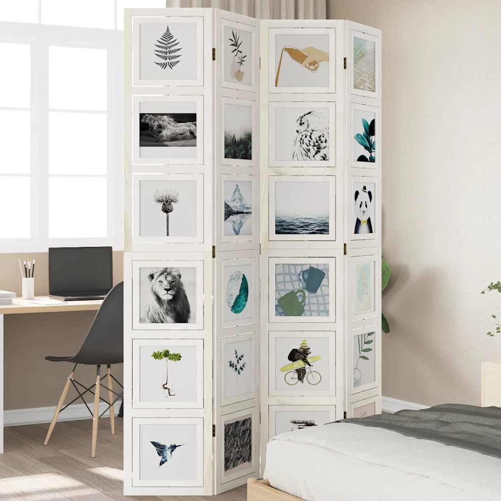 4-tlg. Raumteiler Weiß Massivholz Paulownia