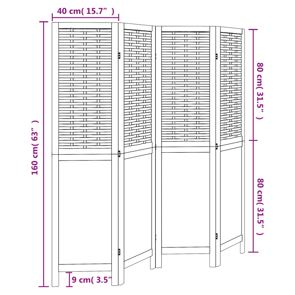 4-tlg. Raumteiler Dunkelbraun Massivholz Paulownia