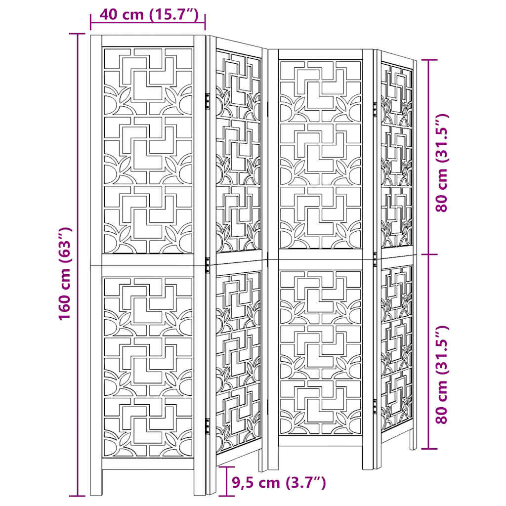 4-tlg. Raumteiler Braun Massivholz Paulownia