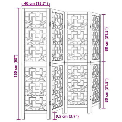 4-tlg. Raumteiler Braun Massivholz Paulownia
