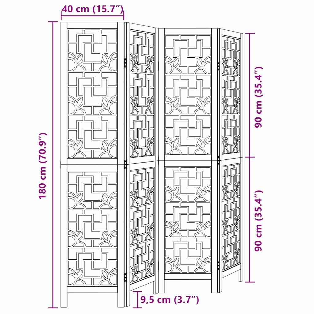 4-tlg. Raumteiler Braun Massivholz Paulownia