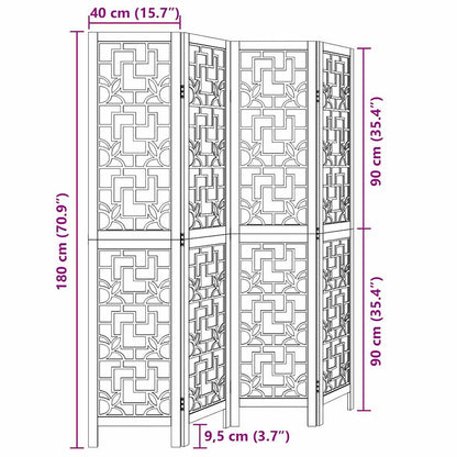 4-tlg. Raumteiler Braun Massivholz Paulownia