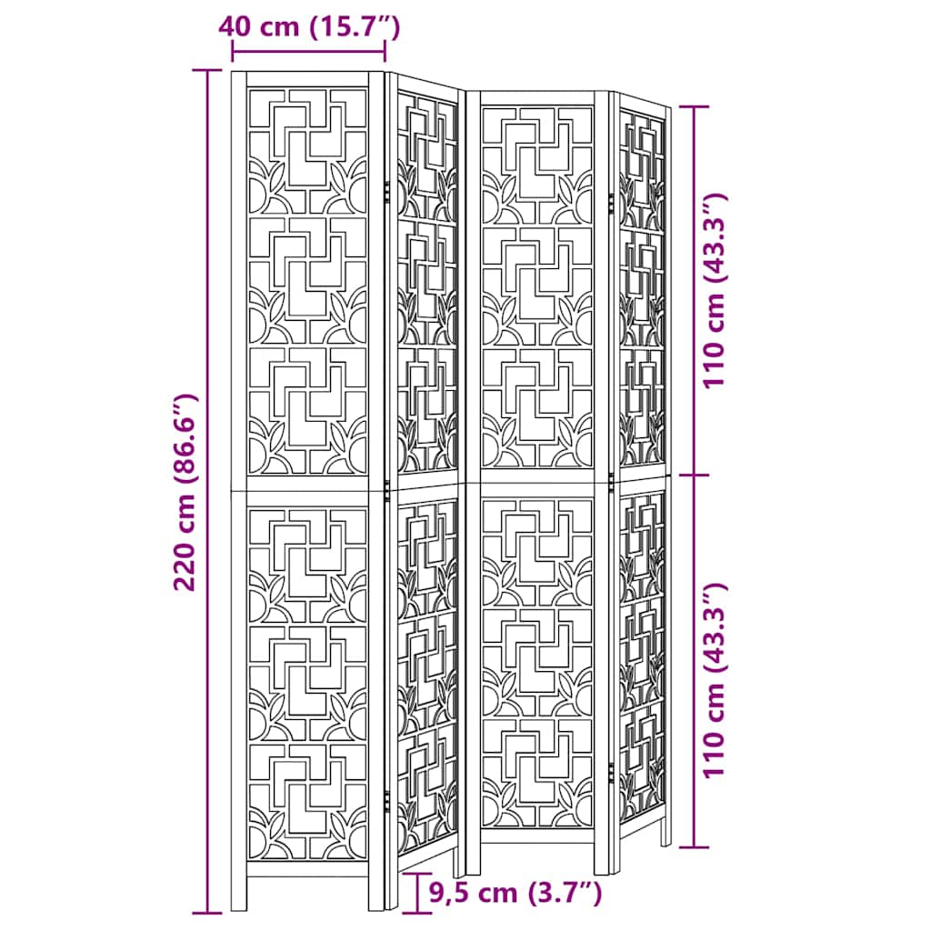 4-tlg. Raumteiler Braun Massivholz Paulownia