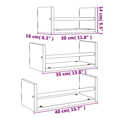3-tlg. Wandregal-Set mit Stangen Räuchereiche Holzwerkstoff