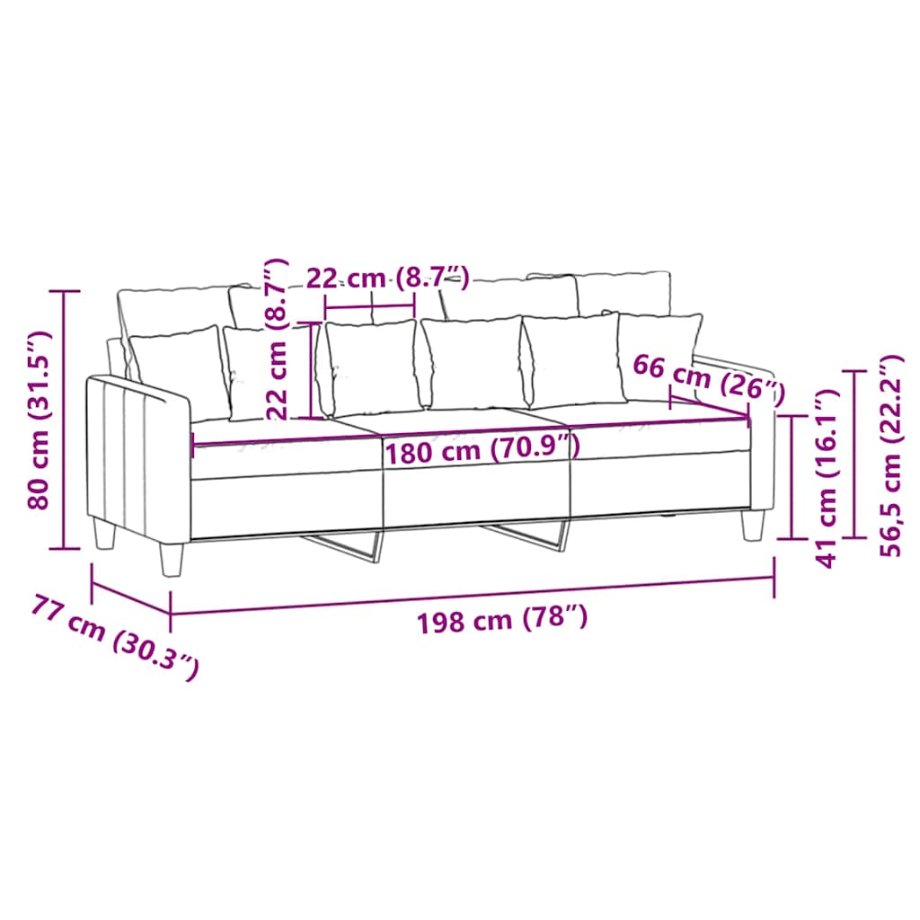 3-Sitzer-Sofa Dunkelgrau 180 cm Stoff