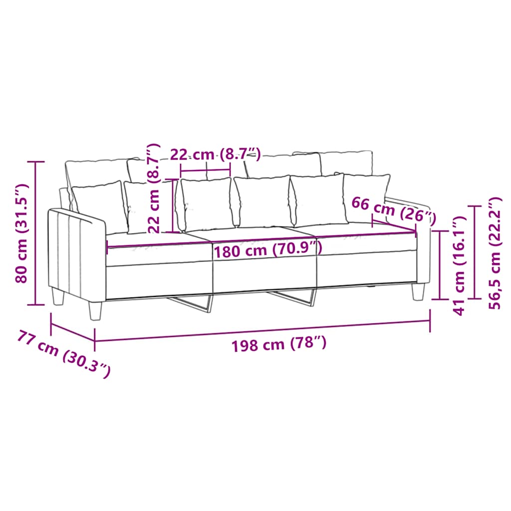 3-Sitzer-Sofa Creme 180 cm Stoff