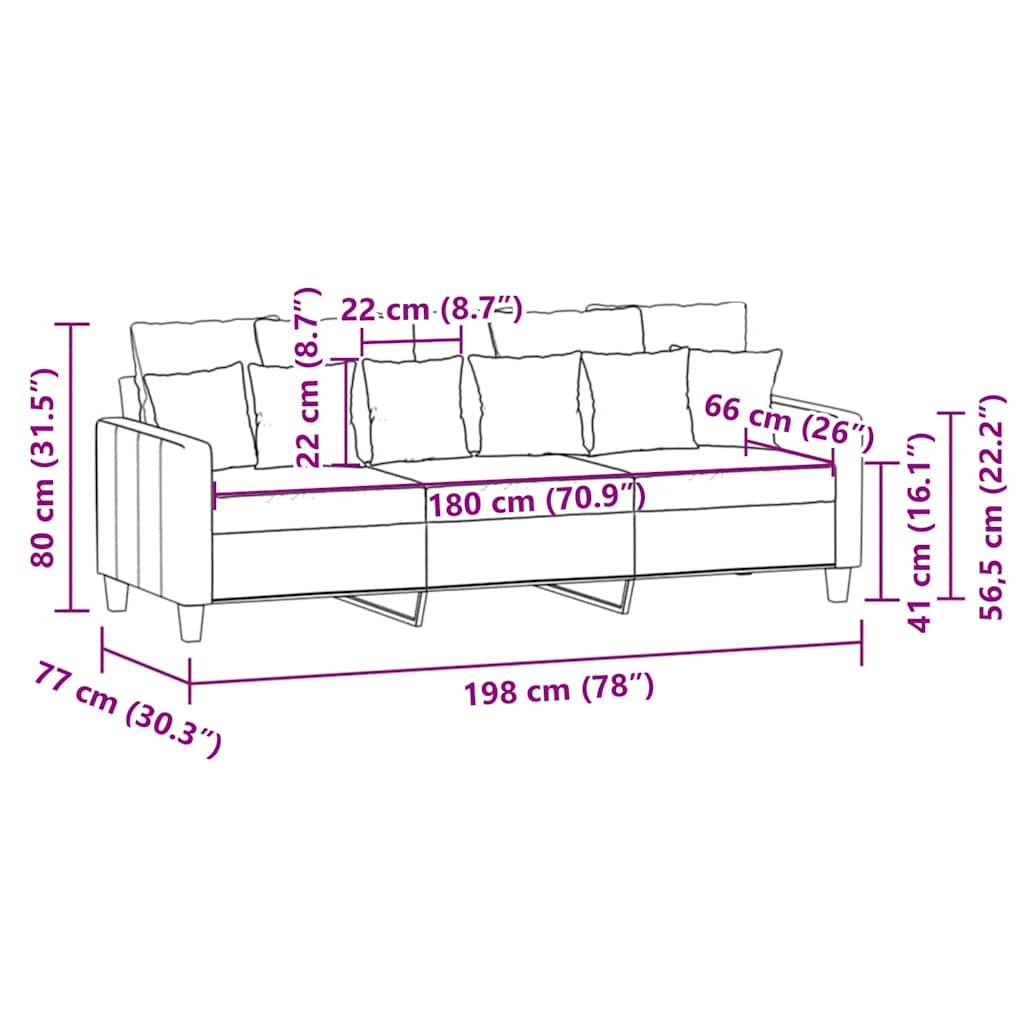 3-Sitzer-Sofa Schwarz 180 cm Stoff