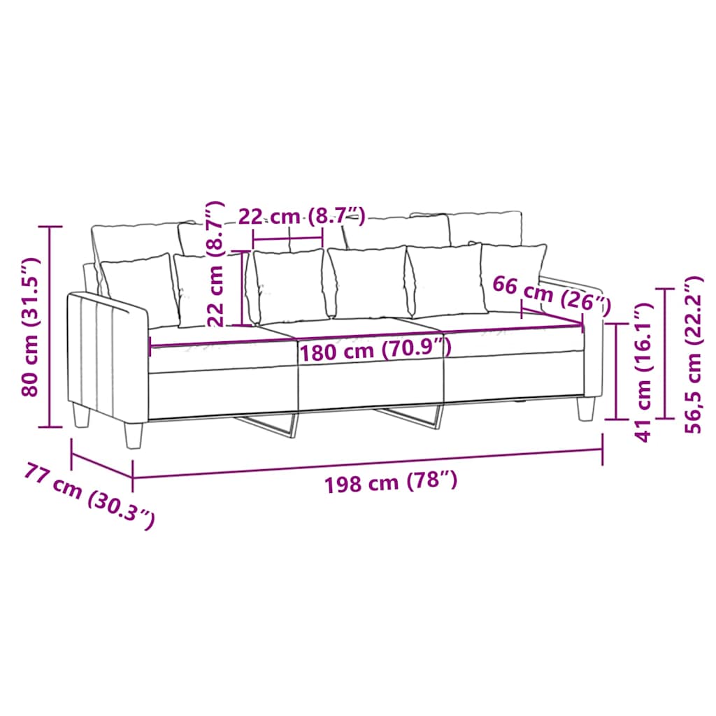3-Sitzer-Sofa Weinrot 180 cm Stoff