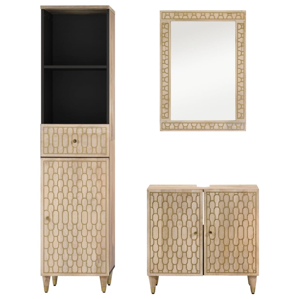 3-tlg. Badmöbel-Set Massivholz Mango