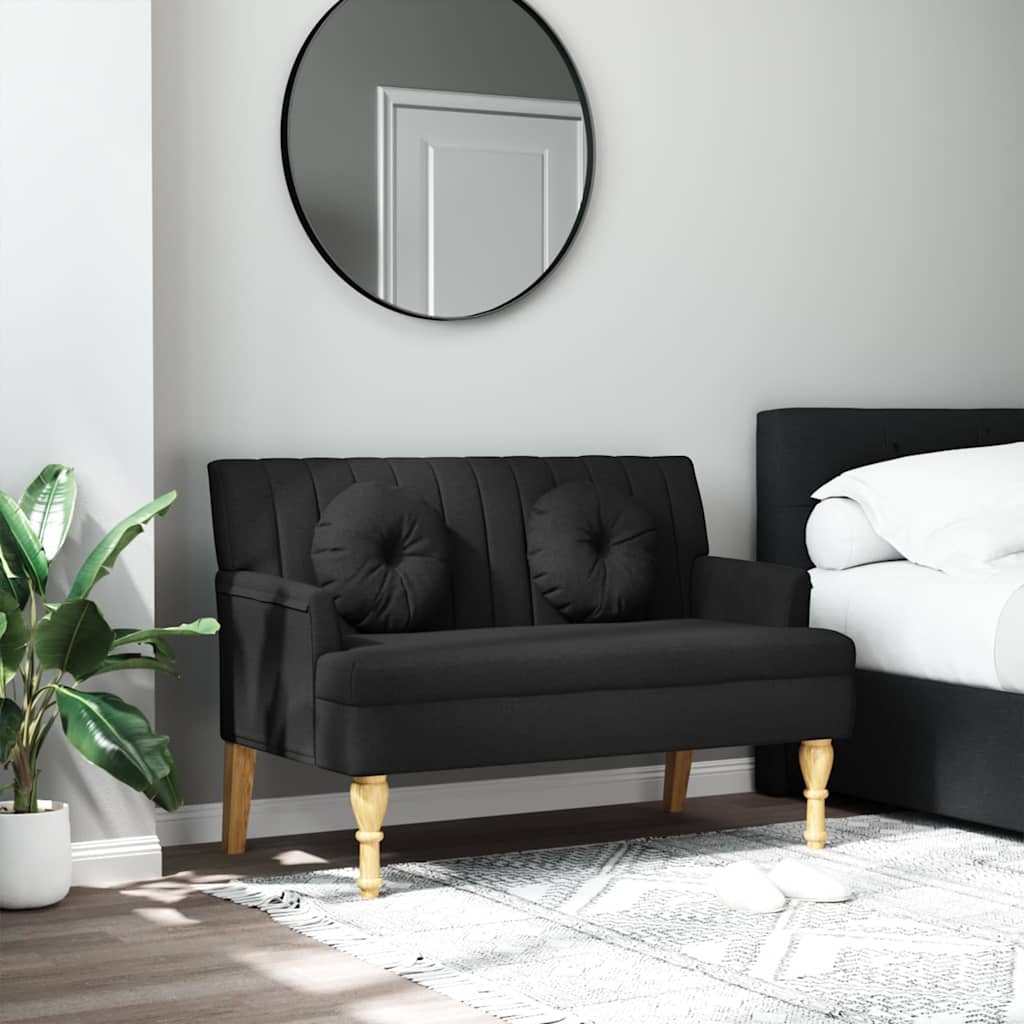 Sitzbank mit Kissen Schwarz 113x64,5x75,5 cm Stoff