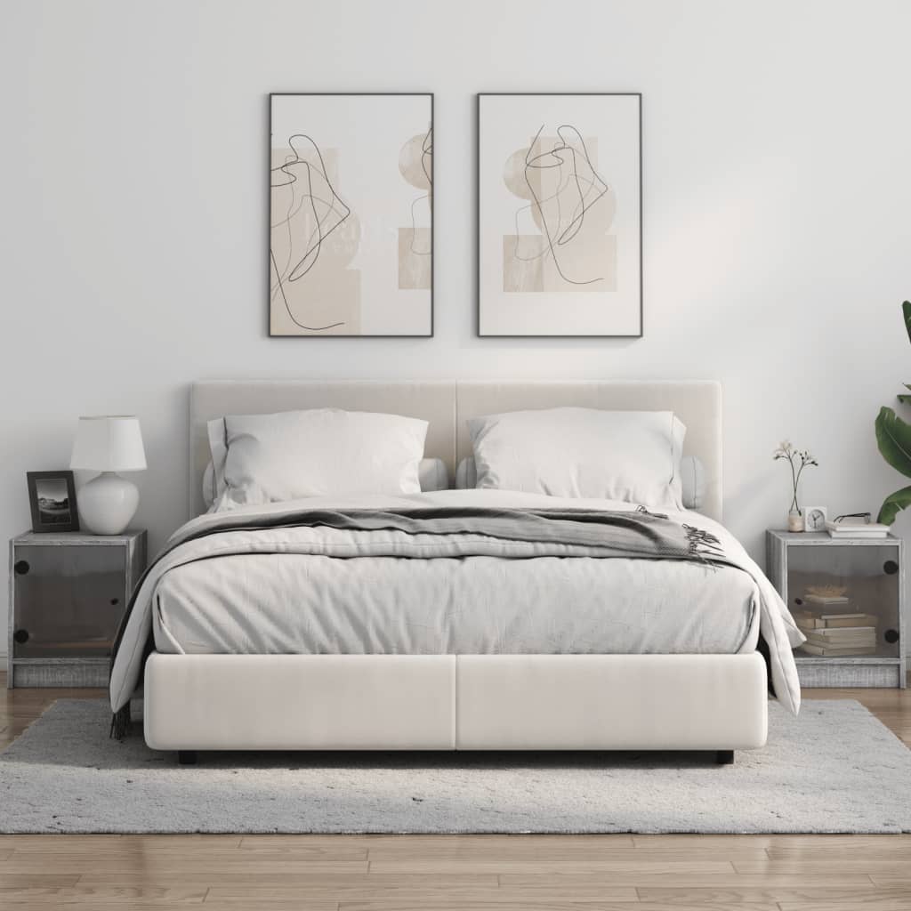 Nachttische mit Glastüren 2 Stk. Grau Sonoma 35x37x42 cm