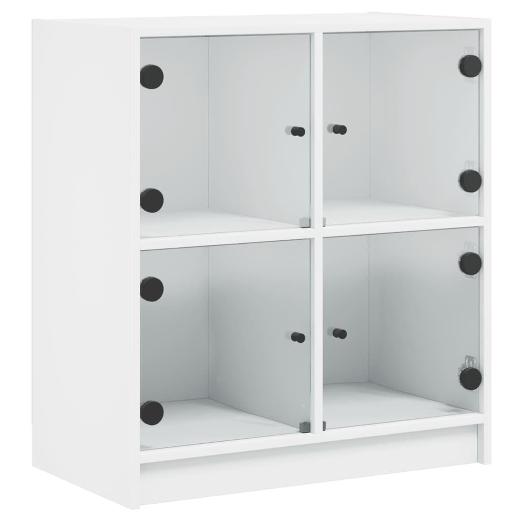 Beistellschrank mit Glastüren Weiß 68x37x75,5 cm