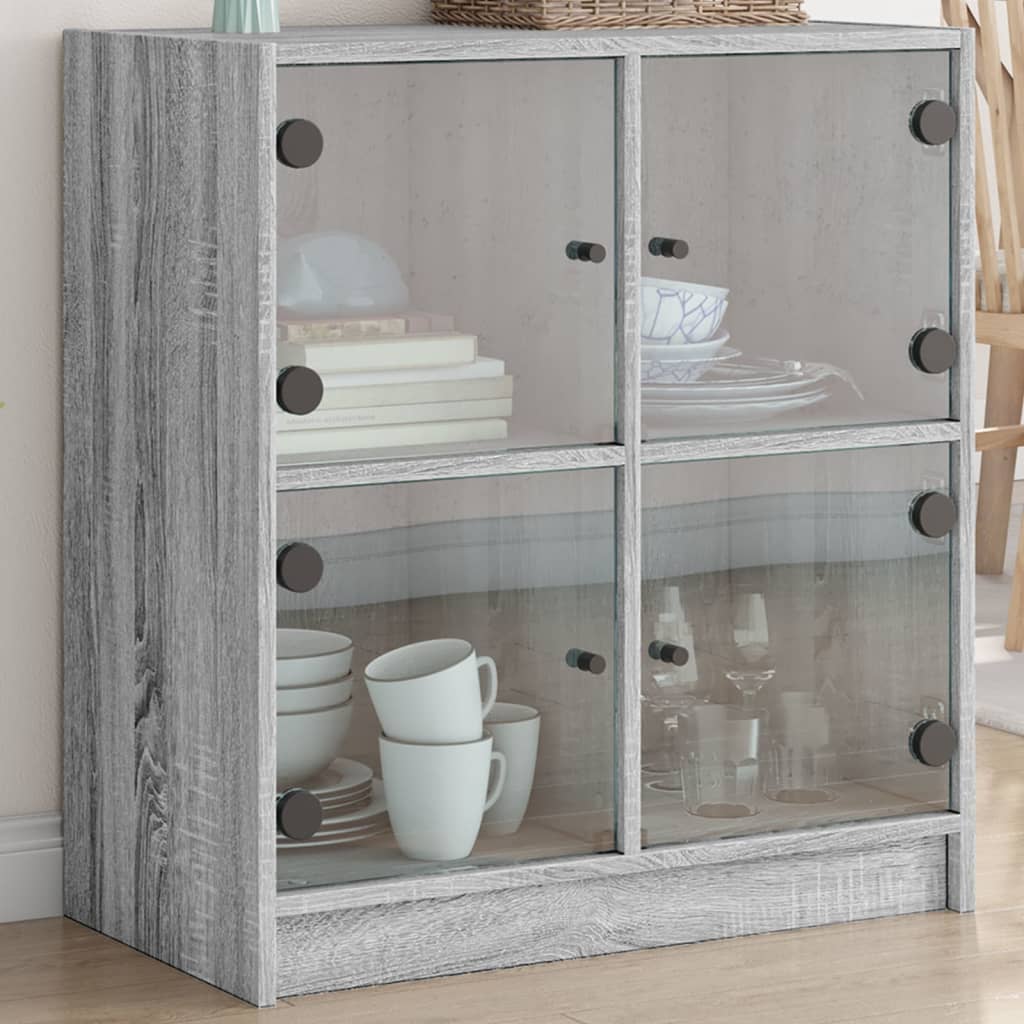 Beistellschrank mit Glastüren Grau Sonoma 68x37x75,5 cm