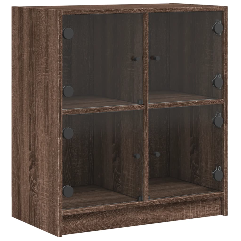 Beistellschrank mit Glastüren Braun Eichen-Optik 68x37x75,5 cm