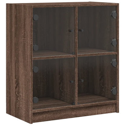 Beistellschrank mit Glastüren Braun Eichen-Optik 68x37x75,5 cm