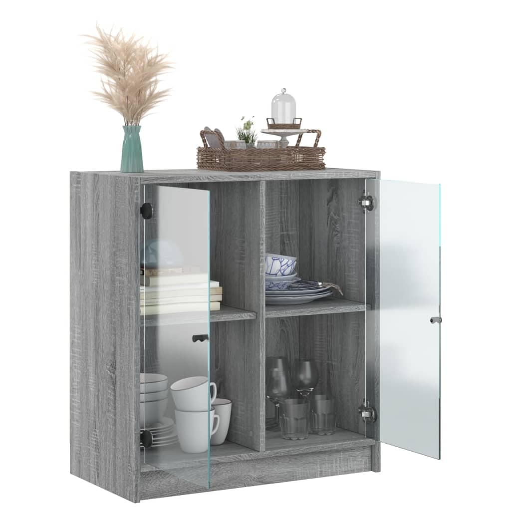 Beistellschrank mit Glastüren Grau Sonoma 68x37x75,5 cm