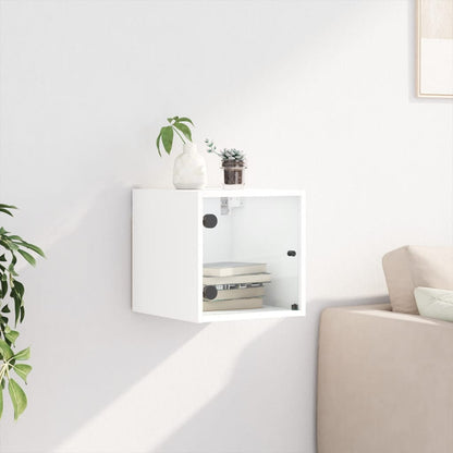 Nachttisch mit Glastür Weiß 35x37x35 cm