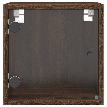 Nachttische mit Glastüren 2 Stk. Braun Eichen-Optik 35x37x35 cm