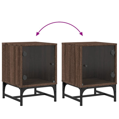 Nachttisch mit Glastür Braun Eichen-Optik 35x37x50 cm