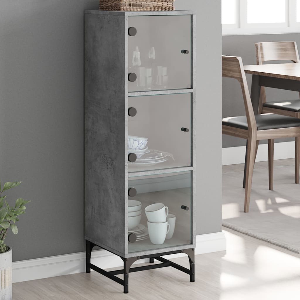 Highboard mit Glastüren Betongrau 35x37x120 cm