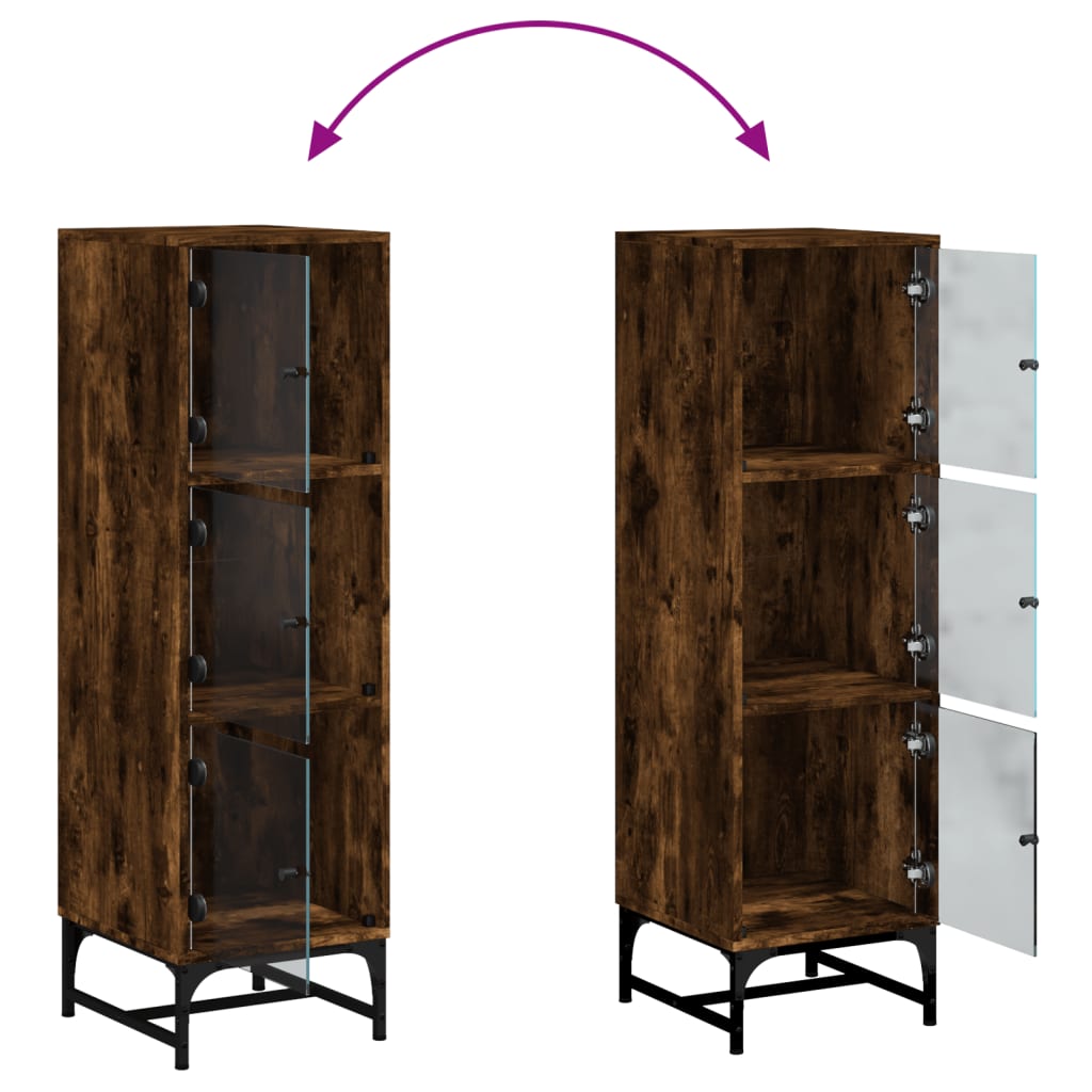 Highboard mit Glastüren Räuchereiche 35x37x120 cm